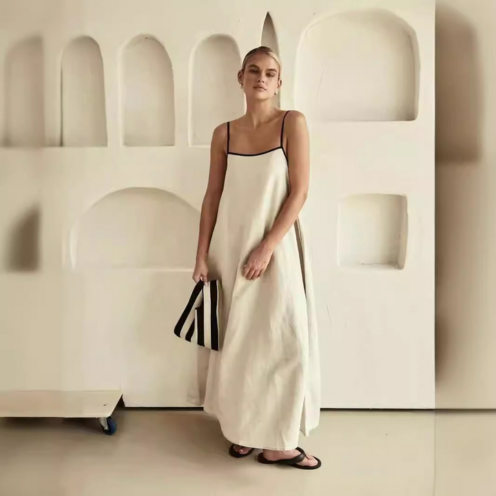 Stylish color-blocked halter maxi dress