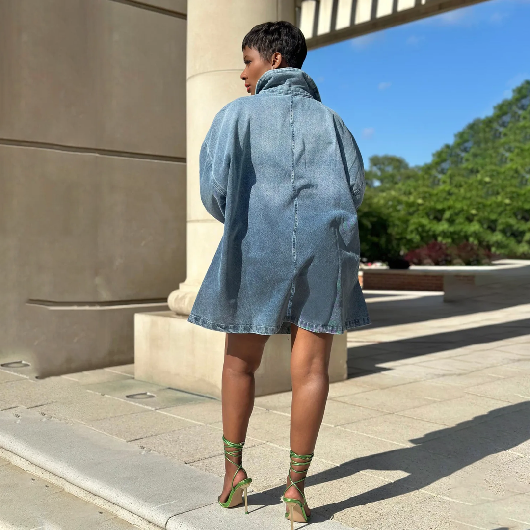 Oversized Half Zip Denim Shirt Dress