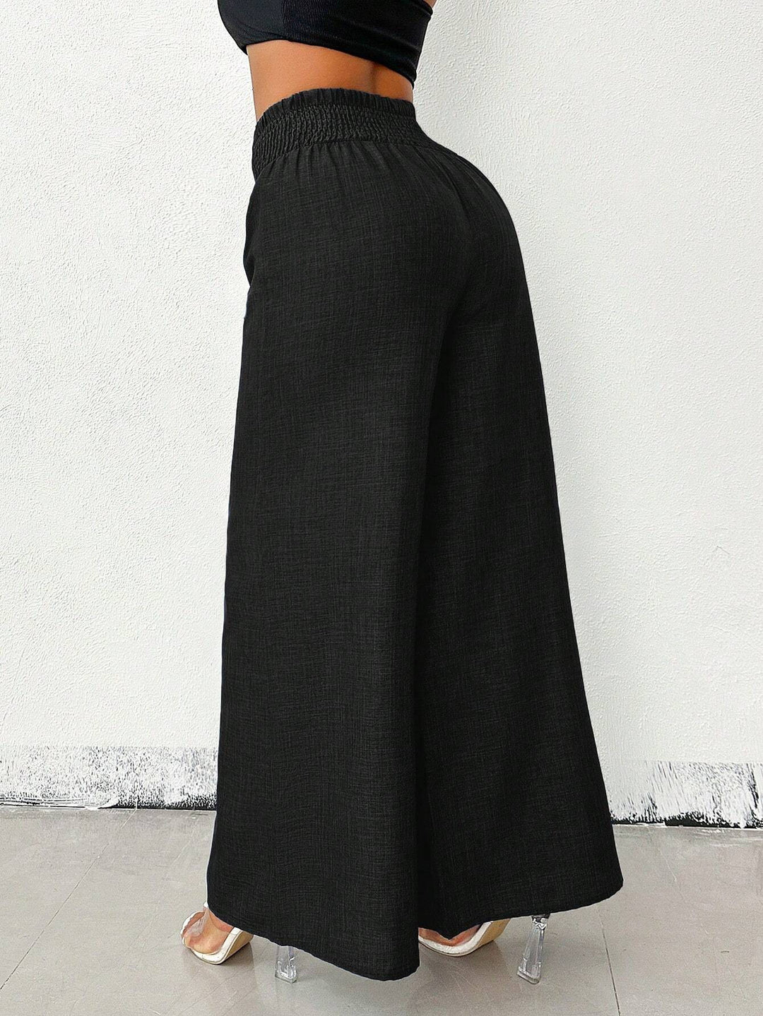 Retro High-Waisted Elastic Wide-Leg Trousers