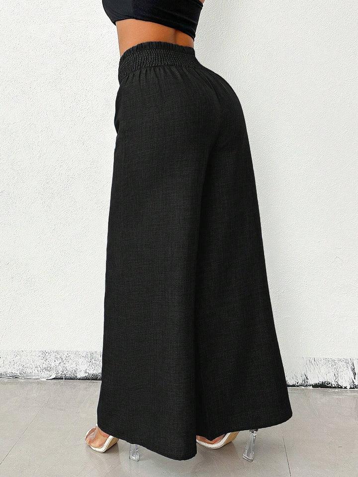 Retro High-Waisted Elastic Wide-Leg Trousers