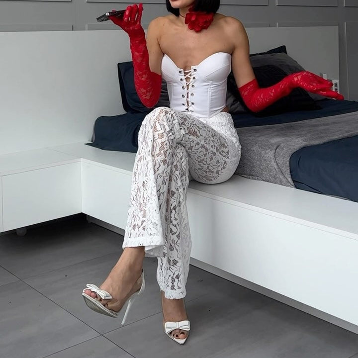 Retro lace flared pants