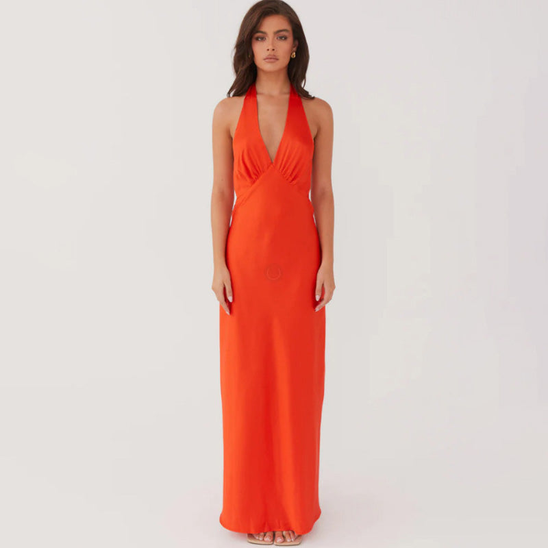 V-neck Sleeveless Halter Dress