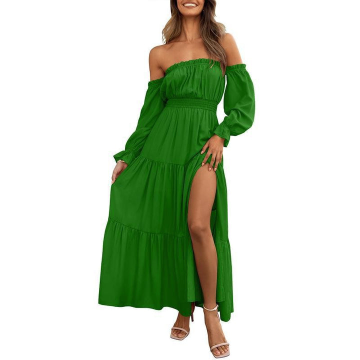 A-line Off-the-Shoulder Layered Maxi Dress with Slit