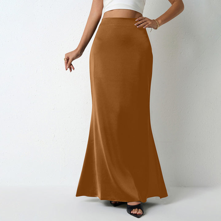 Solid Color Satin Midi Skirt