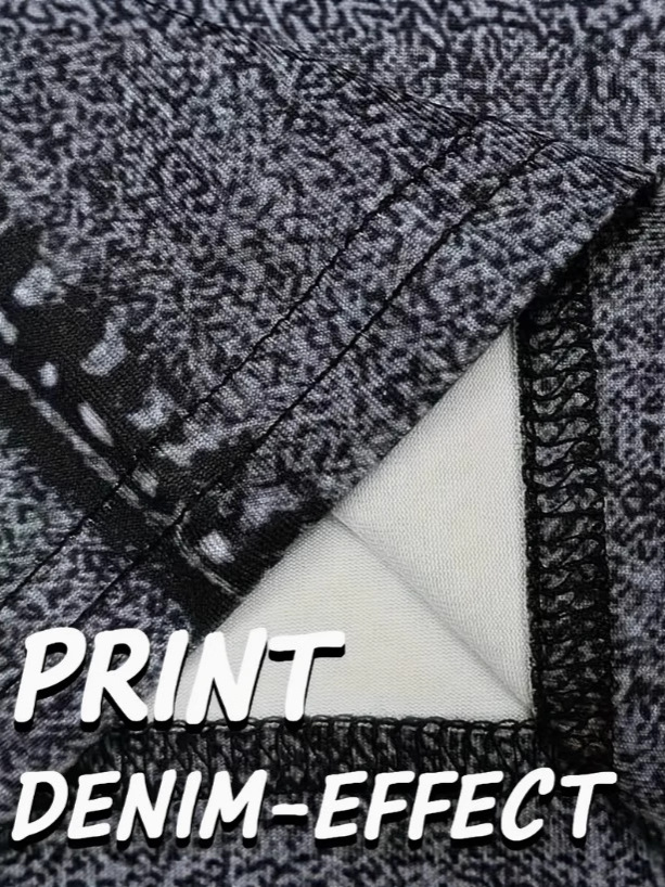 Elastic Digital Printed Faux Jeans