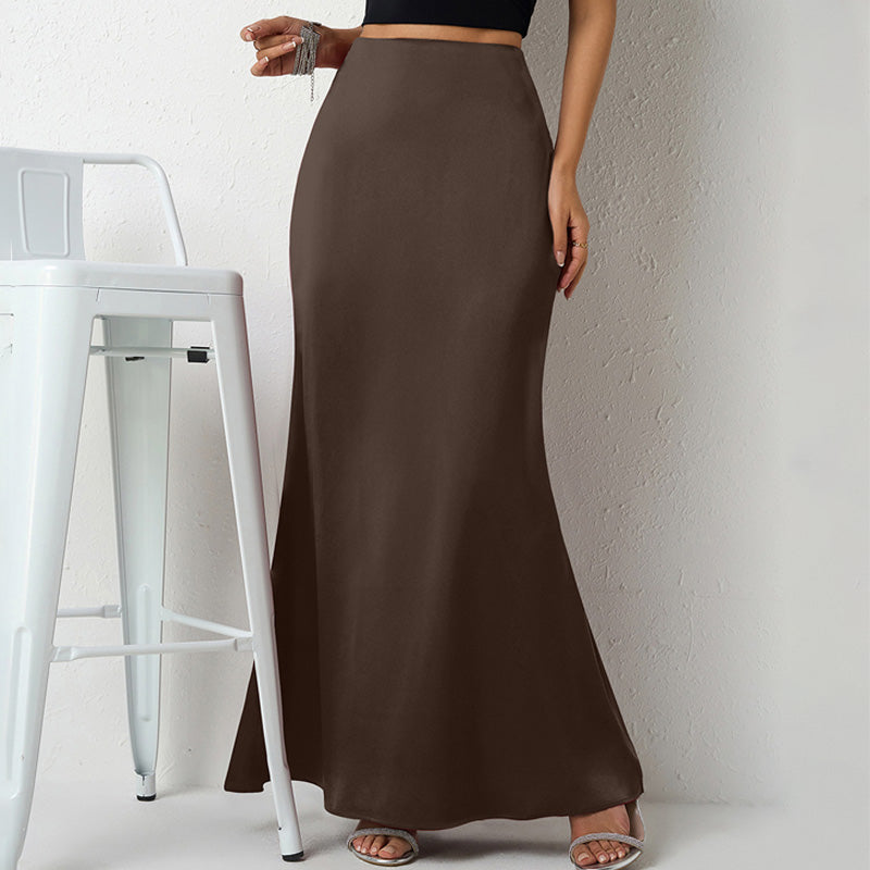 Solid Color Satin Midi Skirt