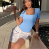 New Square Neck Short Sleeve Skinny Bodysuit