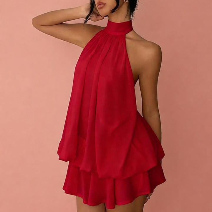 Halter Chiffon Mini Dress – Loose Vacation Style