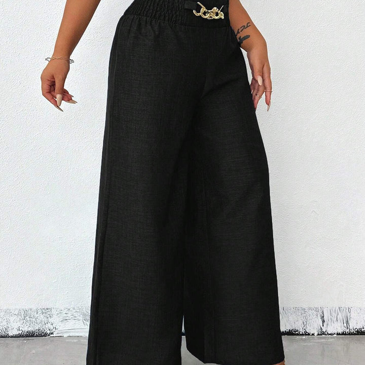 Retro High-Waisted Elastic Wide-Leg Trousers