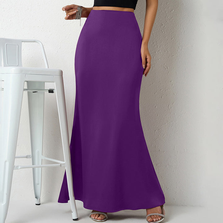 Solid Color Satin Midi Skirt