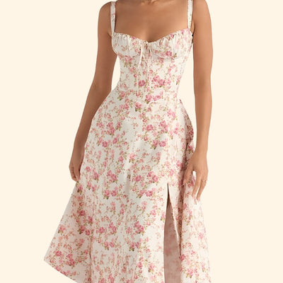 Floral Bustier Midriff Waist Shaper Dress