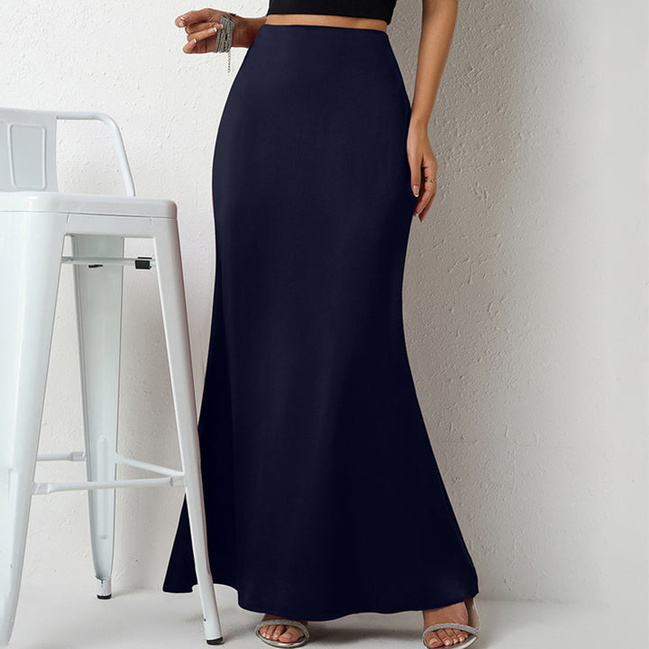 Solid Color Satin Midi Skirt