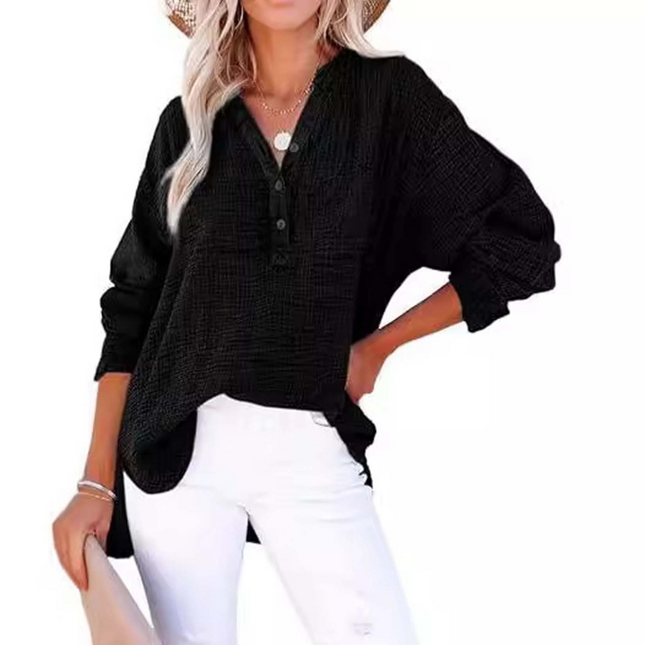 Solid color pleated long-sleeved shirt