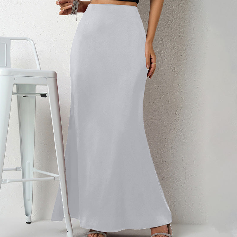 Solid Color Satin Midi Skirt