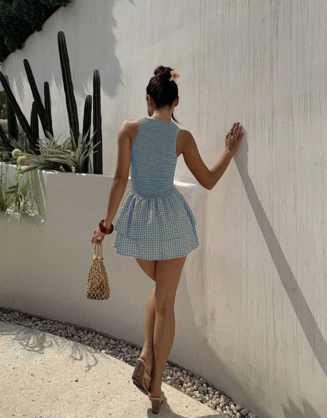 Plaid sleeveless fitted dress