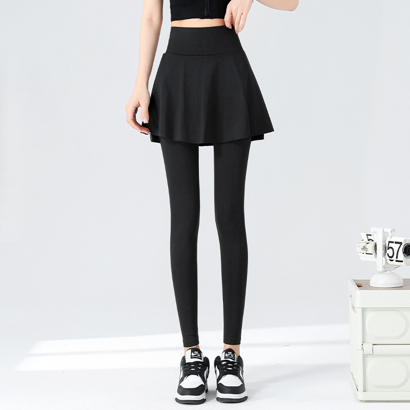 High-waisted faux two-piece yoga skirt and pants