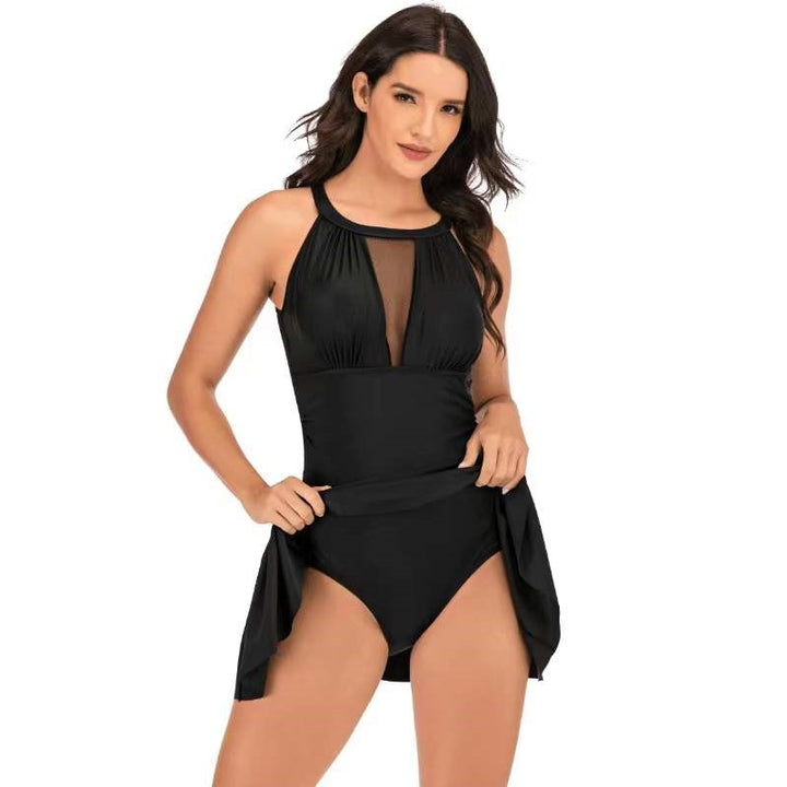 Solid Color Lace Mesh Patchwork Swimsuit