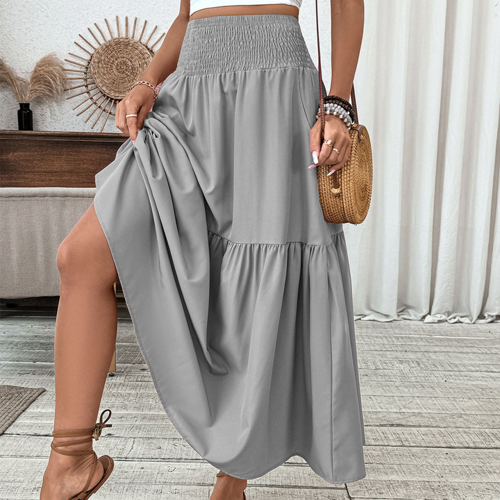 Floral print three-layer patchwork long skirt