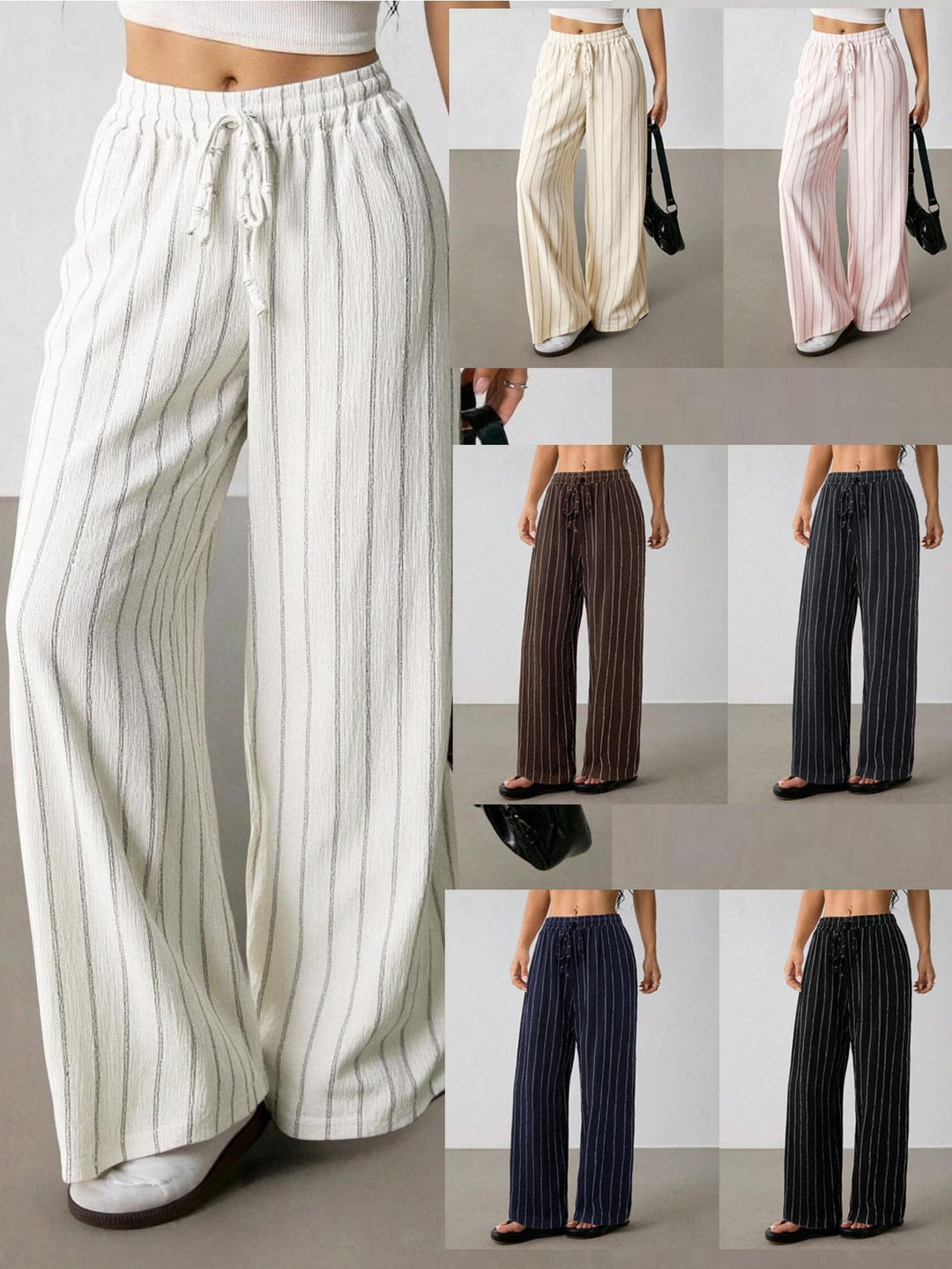 Loose striped drawstring wide-leg pants