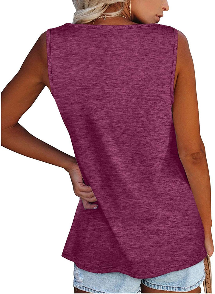 Solid color button loose crew neck sleeveless t-shirt
