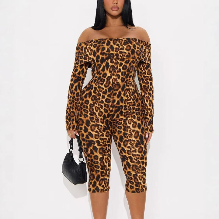 New off-the-shoulder leopard print jumpsuit