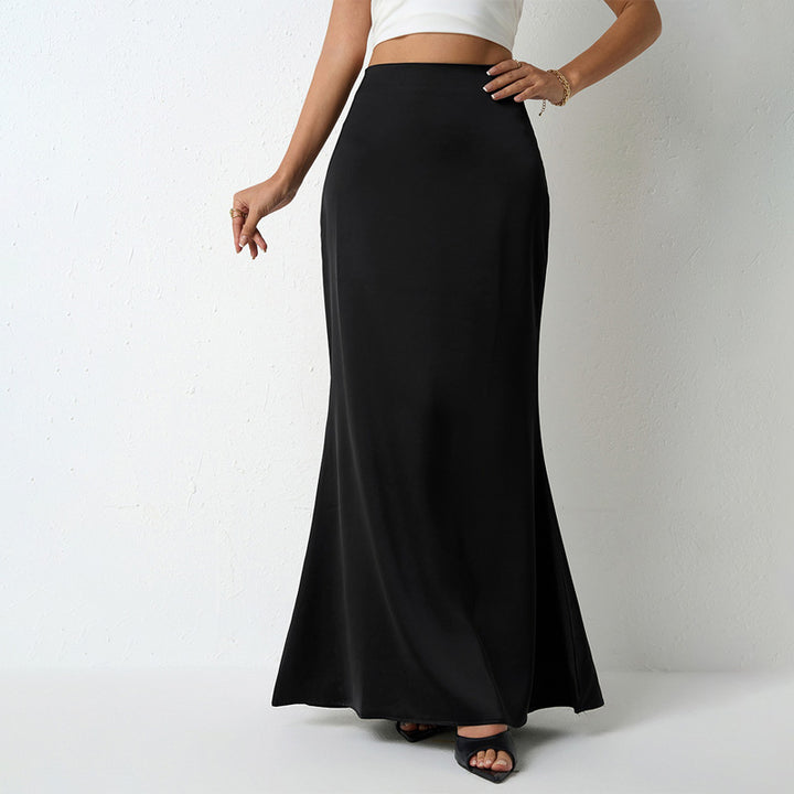 Solid Color Satin Midi Skirt