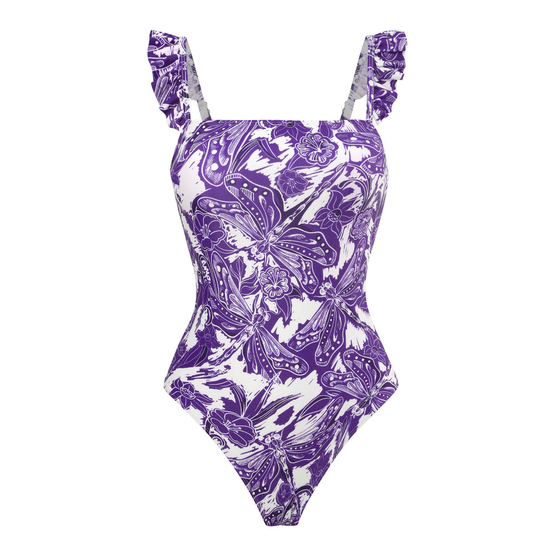 Fashion Printed Lace Straps Swimsuit