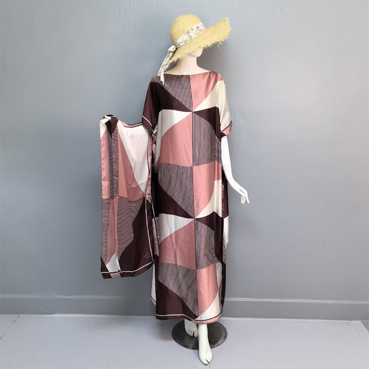 Geometric color-blocked satin robe