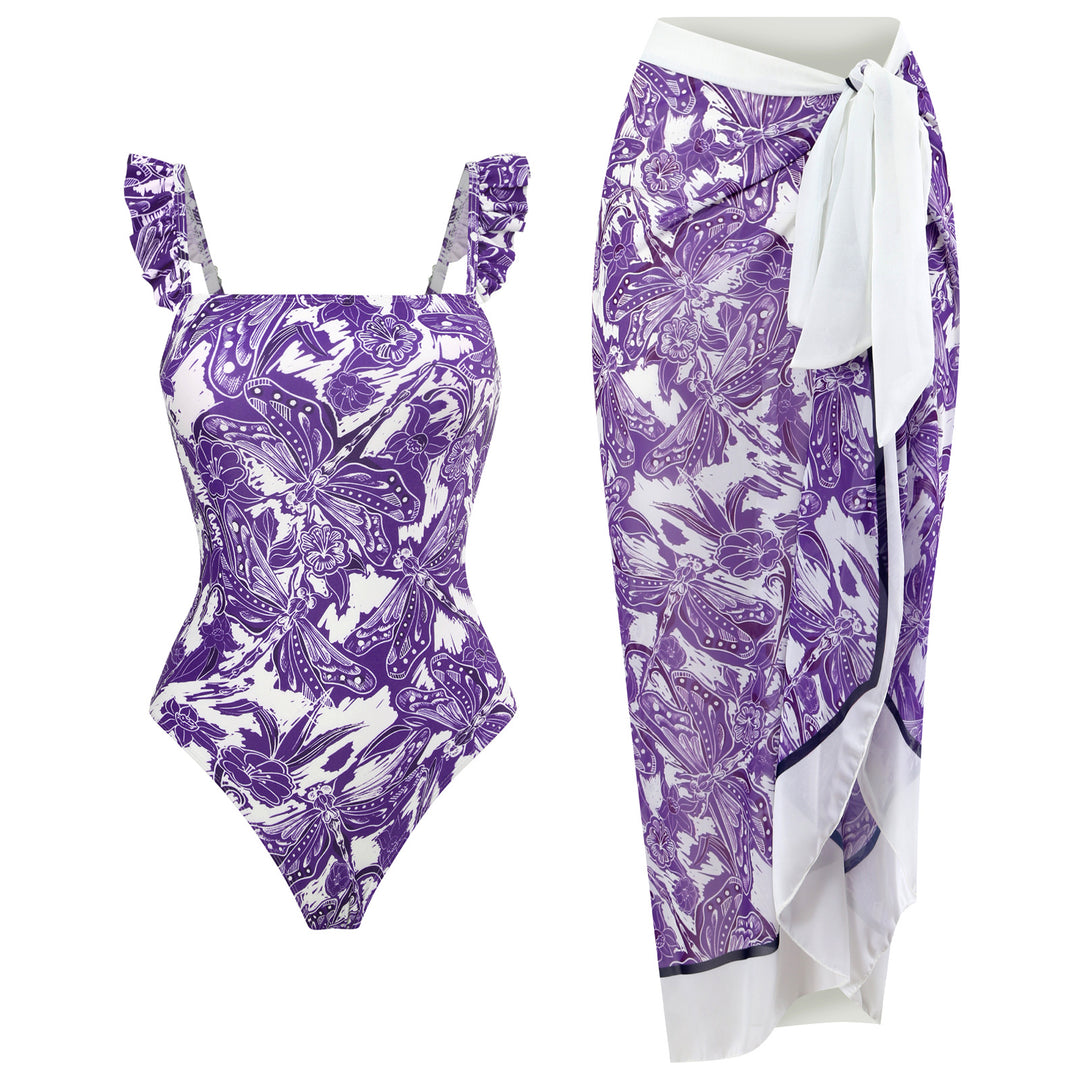 Fashion Printed Lace Straps Swimsuit