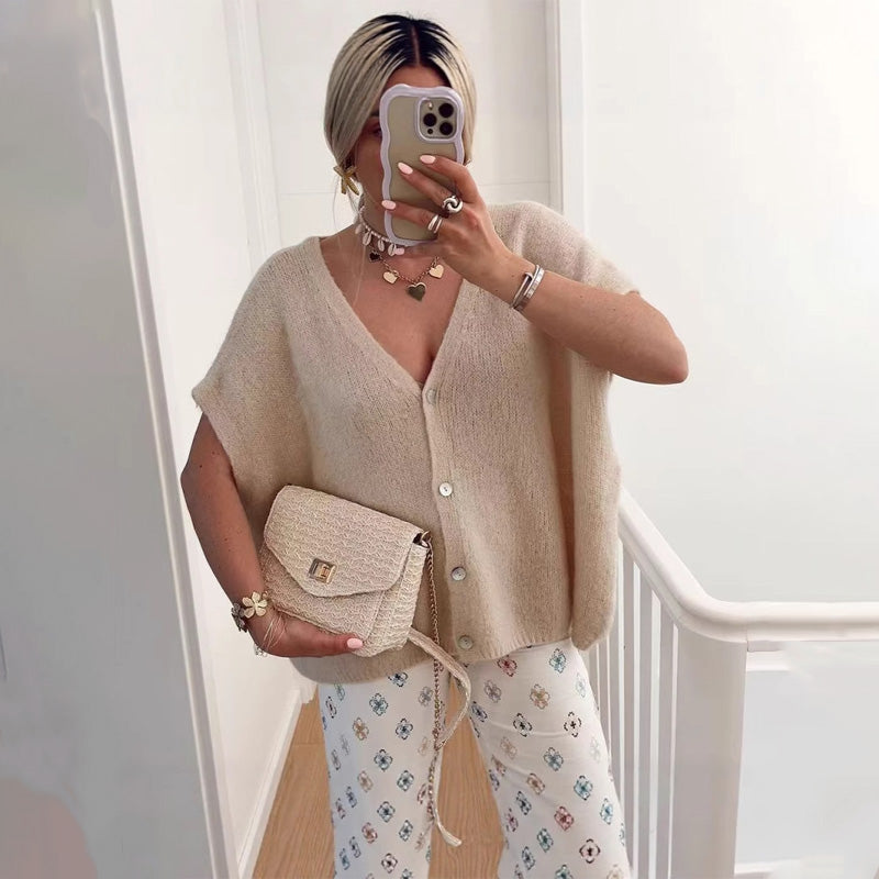 V-neck Knit Cardigan Casual Sweater