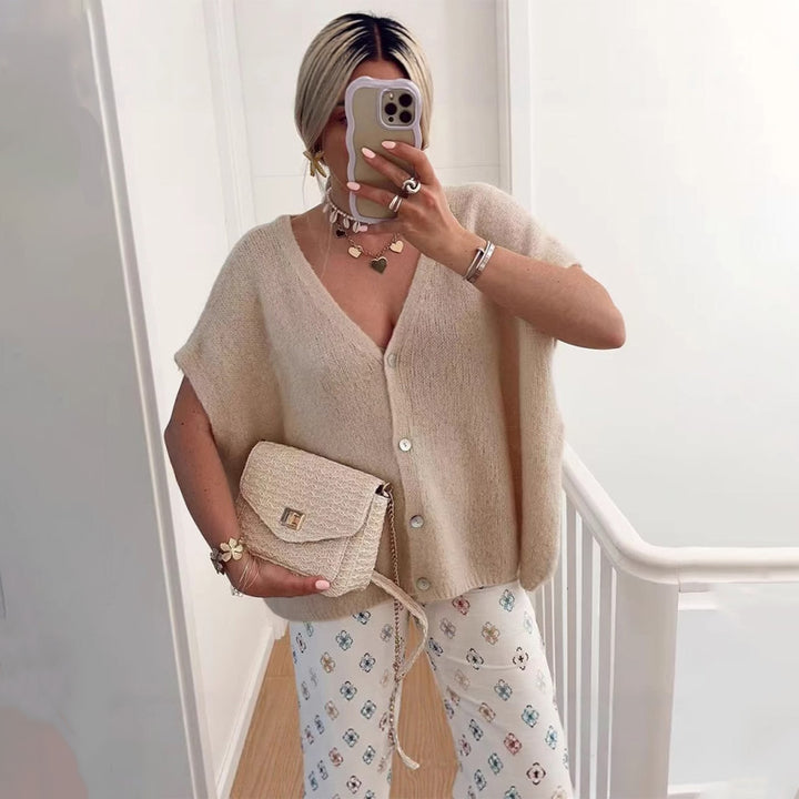 V-neck Knit Cardigan Casual Sweater