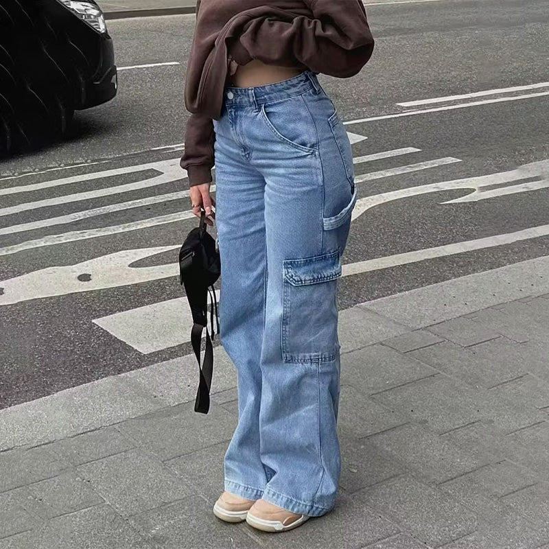 Workwear style wide-leg jeans