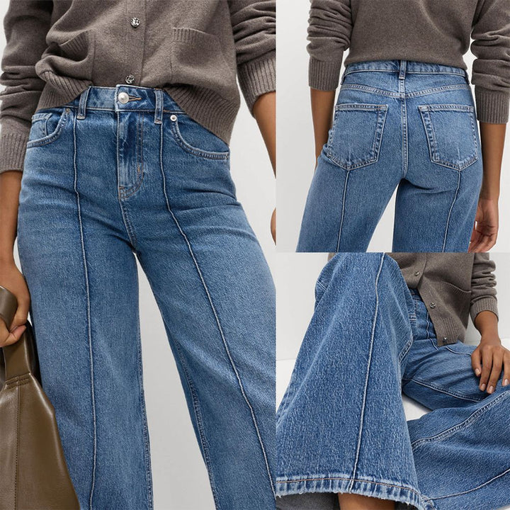 Retro wide-leg jeans with visible stitching