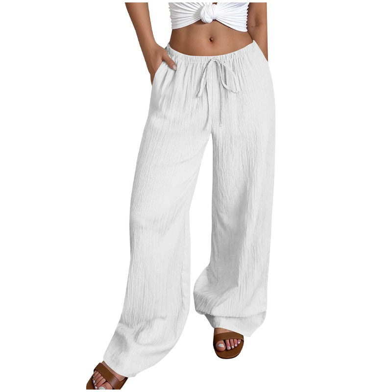 Solid color straight-leg mid-rise trousers