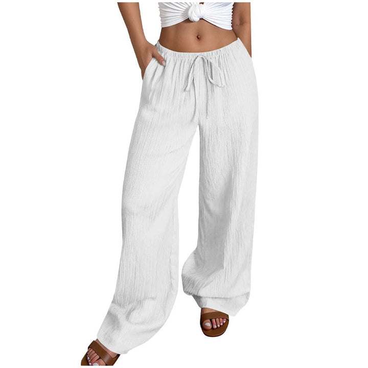 Solid color straight-leg mid-rise trousers