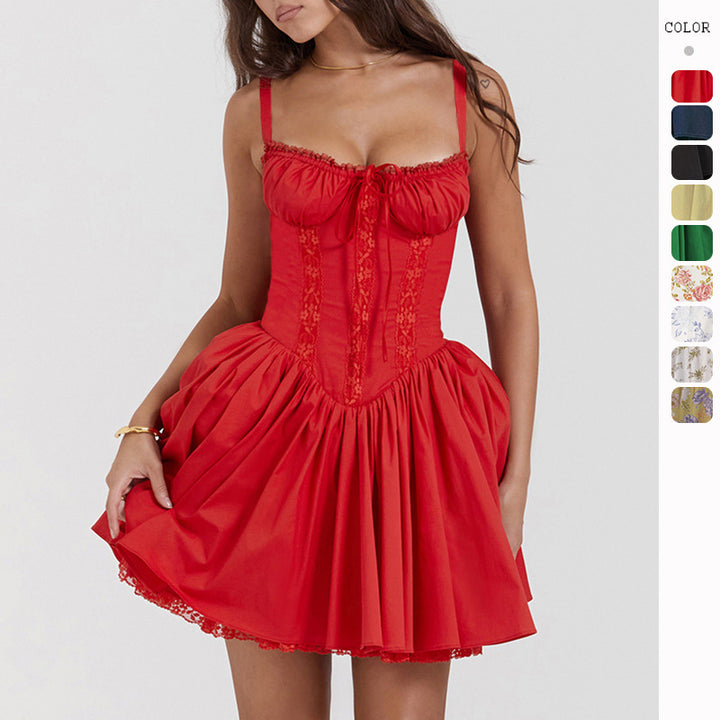 Lace patchwork waist suspender skirt