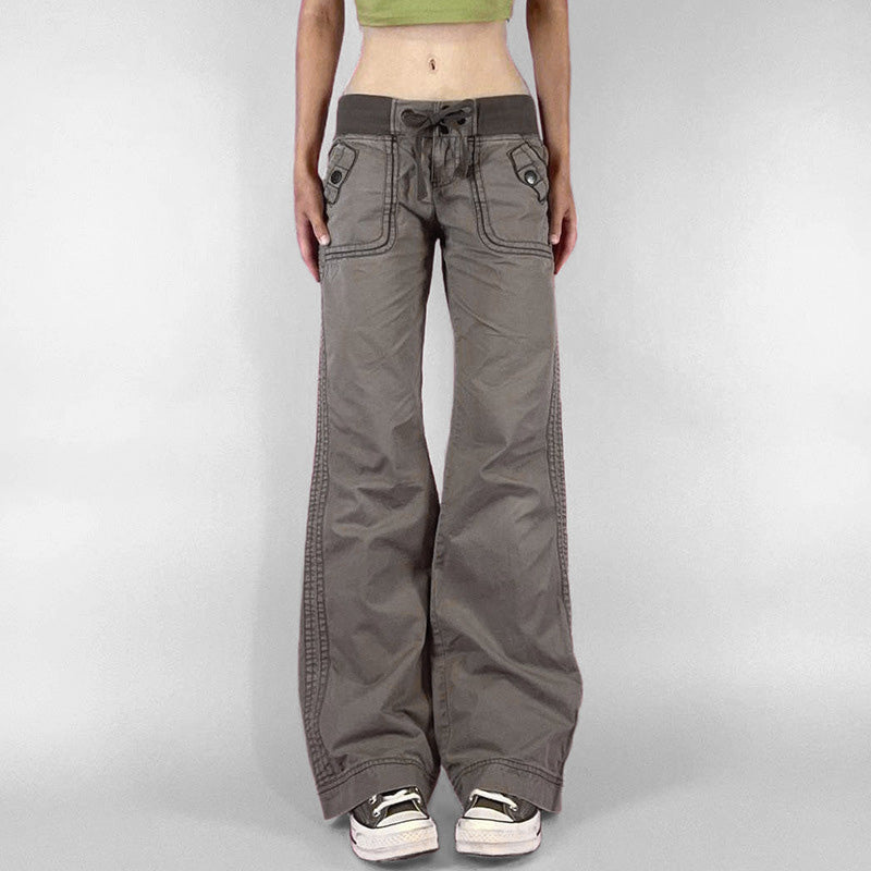 Retro drawstring wide-leg cargo pants