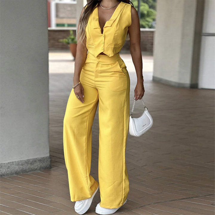 Sleeveless Wide-Leg Suit Set