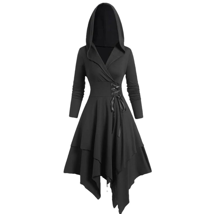 Tie-up hooded asymmetrical dress
