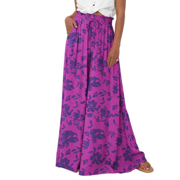 High-waisted flowy floral wide-leg pants
