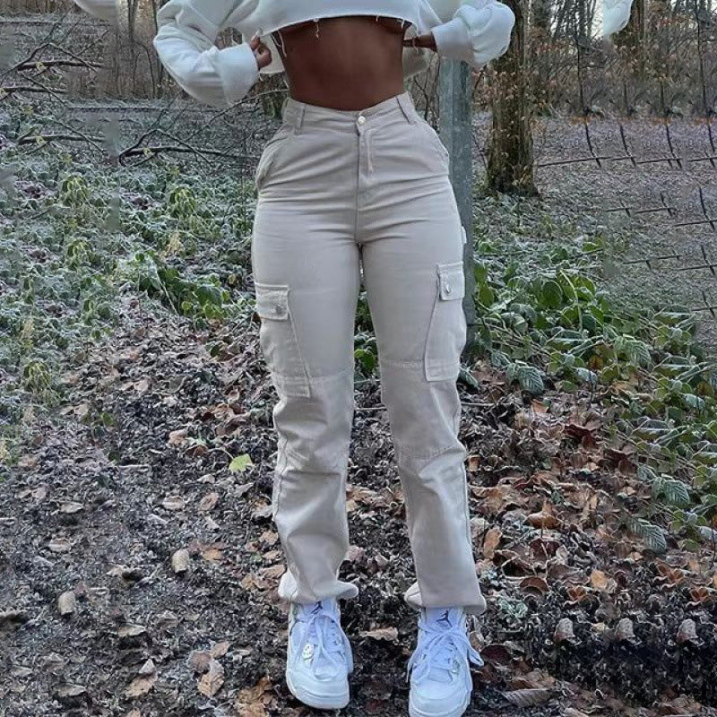 High-waisted slim-fit cargo pants