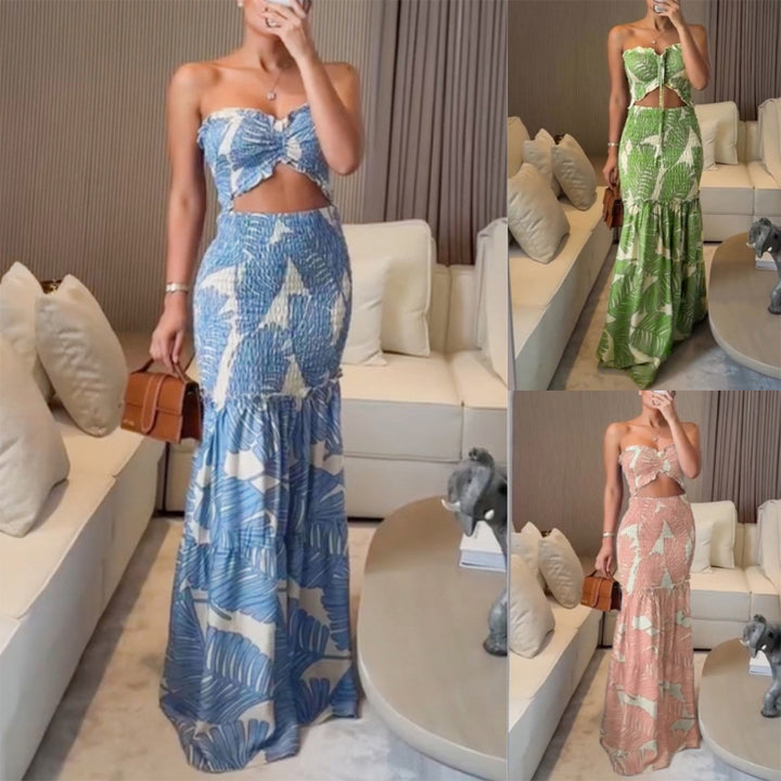 Strapless ruched maxi dress set