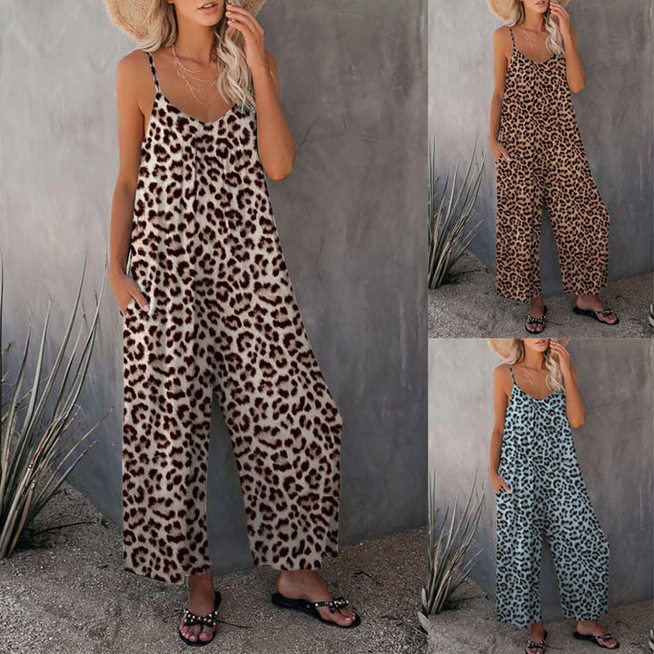 Casual sleeveless leopard print jumpsuit