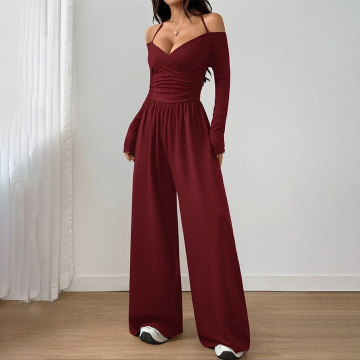Solid Color Off-Shoulder Casual Jumpsuit