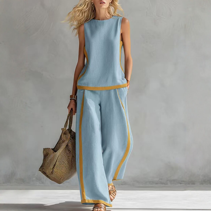 Sleeveless Colorblock Summer Two-Piece Set