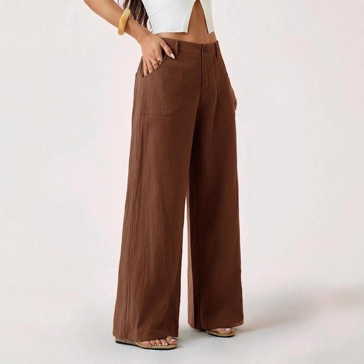Solid color mid-rise wide-leg trousers