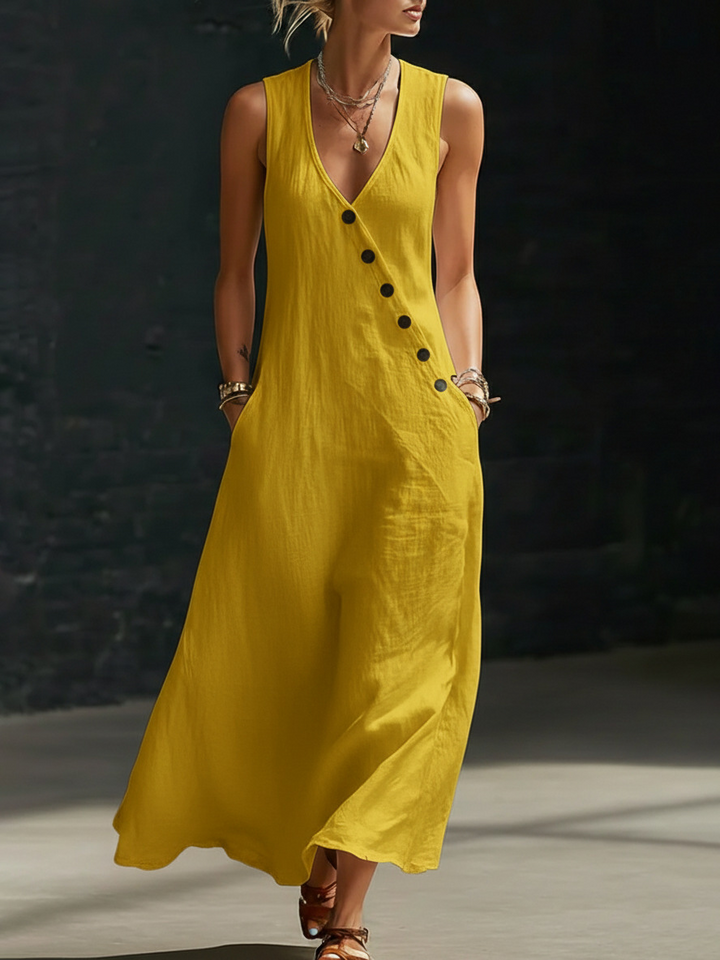 Solid color button solid color vest dress