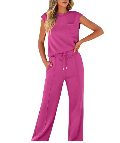 Sleeveless high-waisted wide-leg pants suit