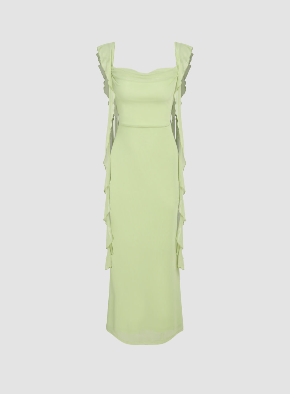 MESH RUFFLE HEM MAXI DRESS