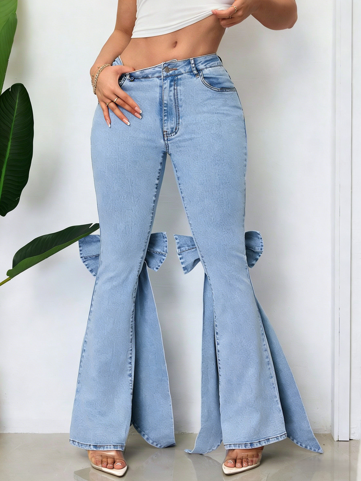 Retro 3D Bow-Tie Floor-Length Flared Jeans